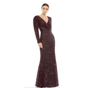 FREE SHIPPING Mac Duggal PUFF SHOULDER SEQUINED SURPLICE GOWN, size 10,
